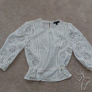 Banana Republic Cinched Waist Eyelet Blouse Top Cotton